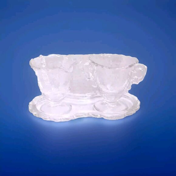 MCM Coffee Tea Service Floral Etched Glass Creamer Sugar Bowl And Tray - Picture 2 of 9